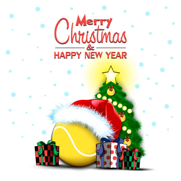 istock Happy New Year. Tennis ball and Christmas tree 1194995183