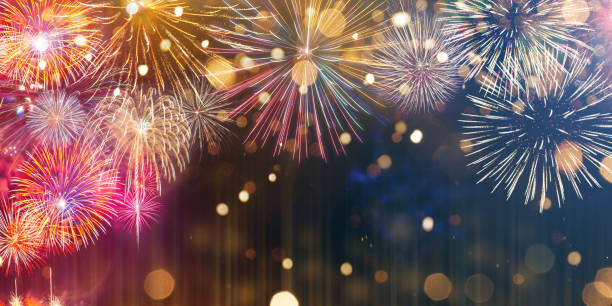 istock Colorful firework with bokeh background. New Year celebration. 1194995393