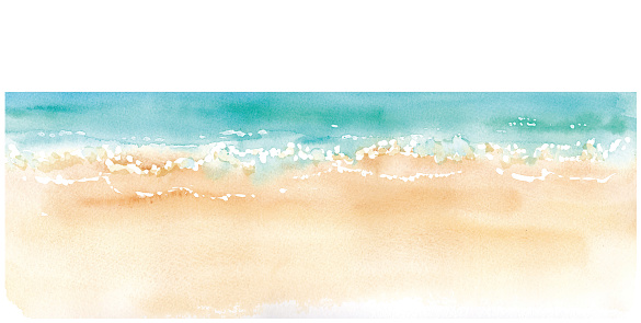 Watercolor illustration of sandy beach and horizon. Trace vector