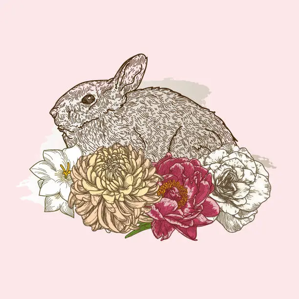 Vector illustration of Sweet Spring Easter Bunny Rabbit