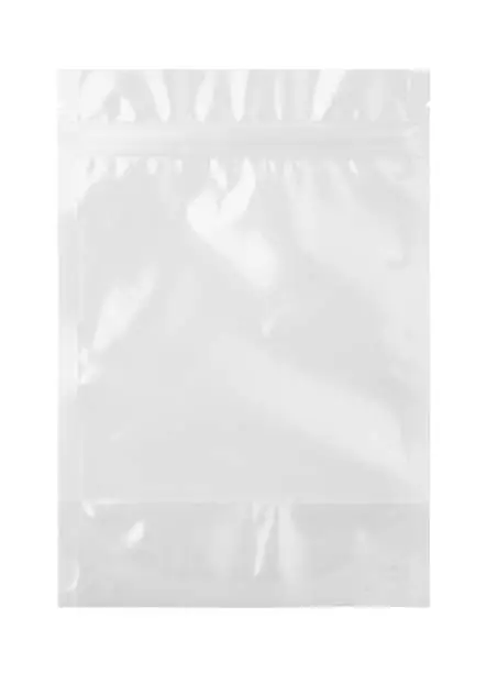 Transparent plastic zipper bag packaging. Isolated on white background.