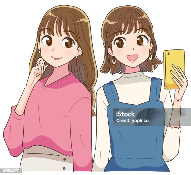 Two Young And Cute Girlsthey Are Back To Back Stock Illustration - Download  Image Now - Manga Style, Girls, Cartoon - iStock