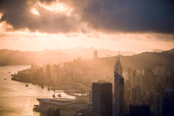 Sunrise in Hong Kong Up to a mountain, seeking the spot in the morning. sunrise point stock pictures, royalty-free photos & images