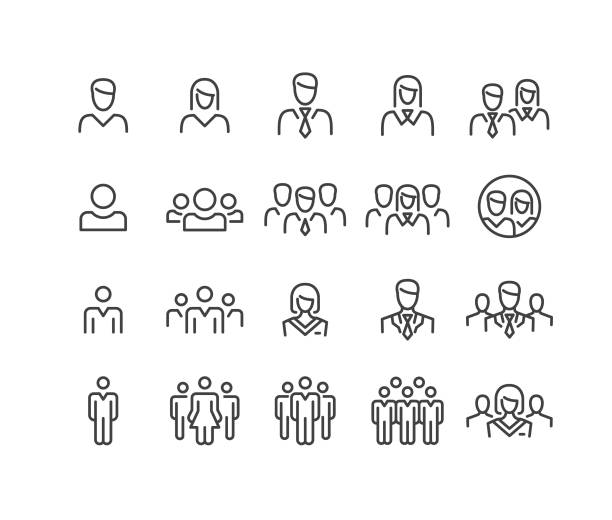 ilustraciones, imágenes clip art, dibujos animados e iconos de stock de iconos de personas - classic line series - group of people occupation business people