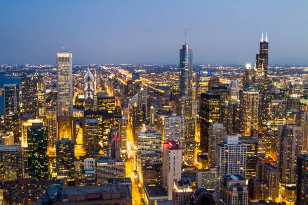 istock Beautiful Chicago skyline at night, top view, USA 1195006043