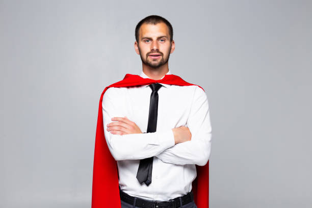 istock Super hero businessman isolated on white background 1195006638