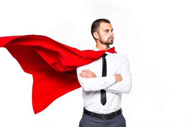 istock Super hero businessman isolated on white background 1195006671