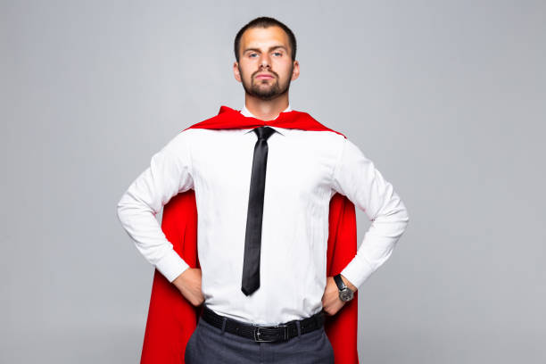 istock Super hero businessman isolated on white background 1195007283