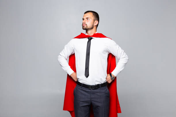 istock Super hero businessman isolated on white background 1195007364