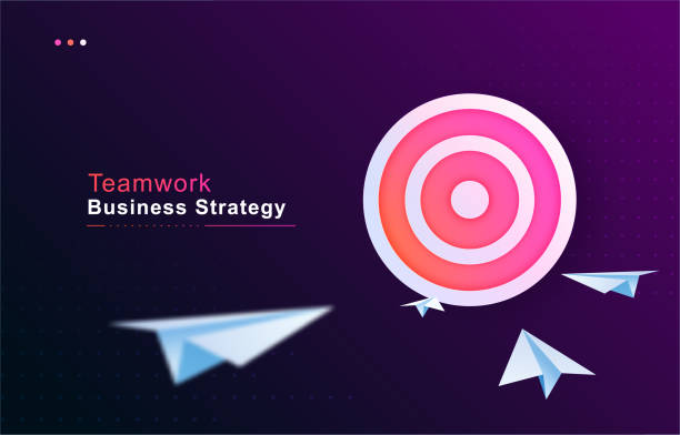 istock Business goal solution concept. Teamwork strategy. Paper planes flies to the  abstract target vector background. 1195007401