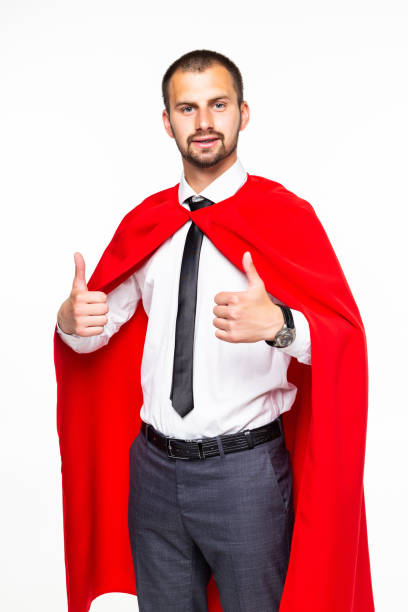 istock Businessman dressed like superhero with thumb up Isolated on white background 1195008801