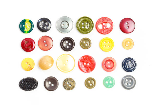 istock Set of vintage cloth button closeup on white background 1195008845