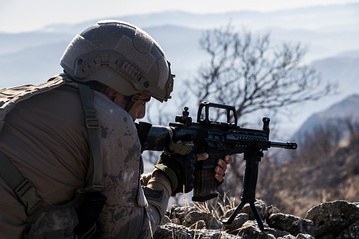 Army Soldier  Shooting With Firearm