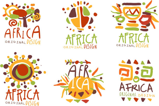 ilustrações de stock, clip art, desenhos animados e ícones de africa logo and label original design vector set - south africa