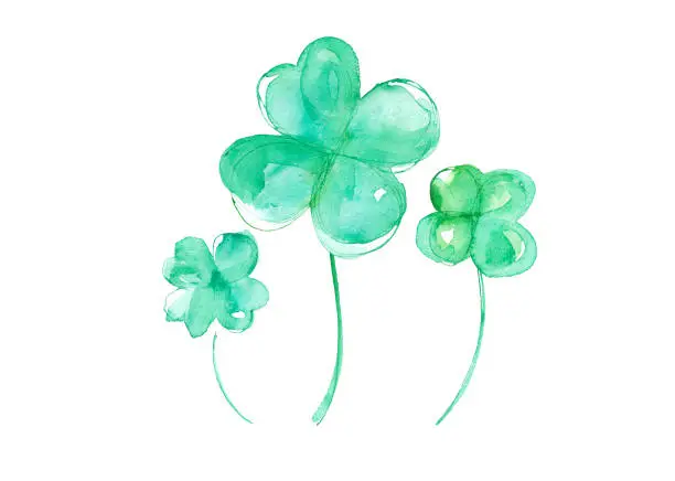 Vector illustration of Four-leaf clover watercolor trace vector