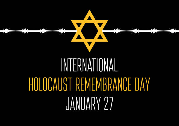 International Holocaust Remembrance Day vector Jewish star with barbed wire on a black background. Holocaust Remembrance Day Poster, January 27. Important day nazism stock illustrations