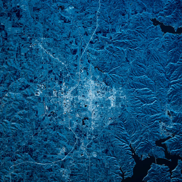 istock Bloomington Indiana 3D Render Map Blue Top View Nov 2019 1195017893