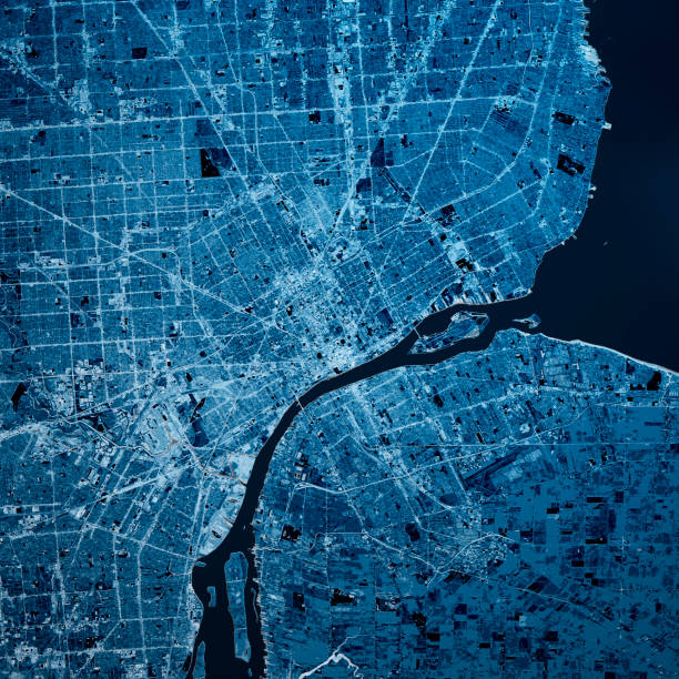 istock Detroit Michigan 3D Render Map Blue Top View May 2019 1195017924