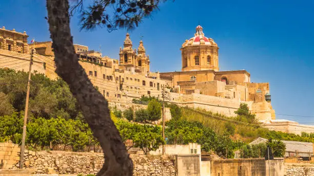 View of Mdina, a fortified medieval city in the Northern Region of Malta, Europe.