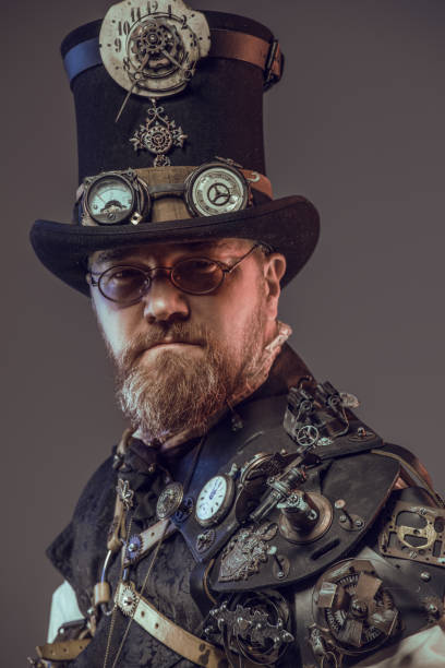 istock Steampunk male military character in a studio shot 1195019270