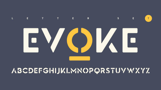 вектор без засечек городской трафарет округлые буквы набор, обрезанный алфавит - логотип stock illustrations