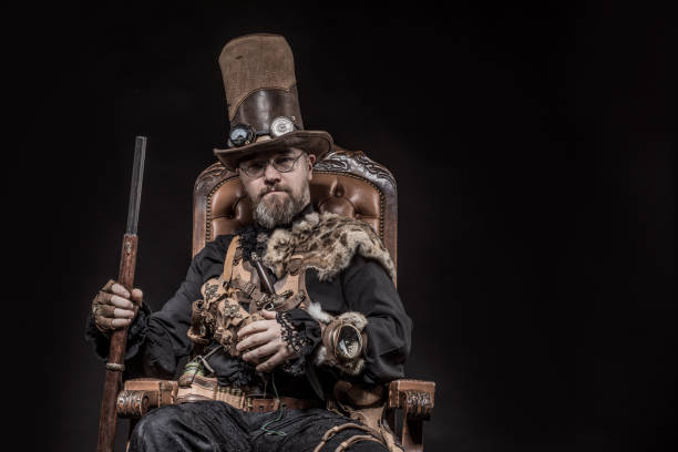 istock Steampunk male military character in a studio shot 1195020070