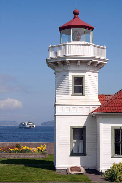 istock Light Tower Mukilteo Nautical Lighthouse Ferry Approching Dock Vertical Banner 119502167