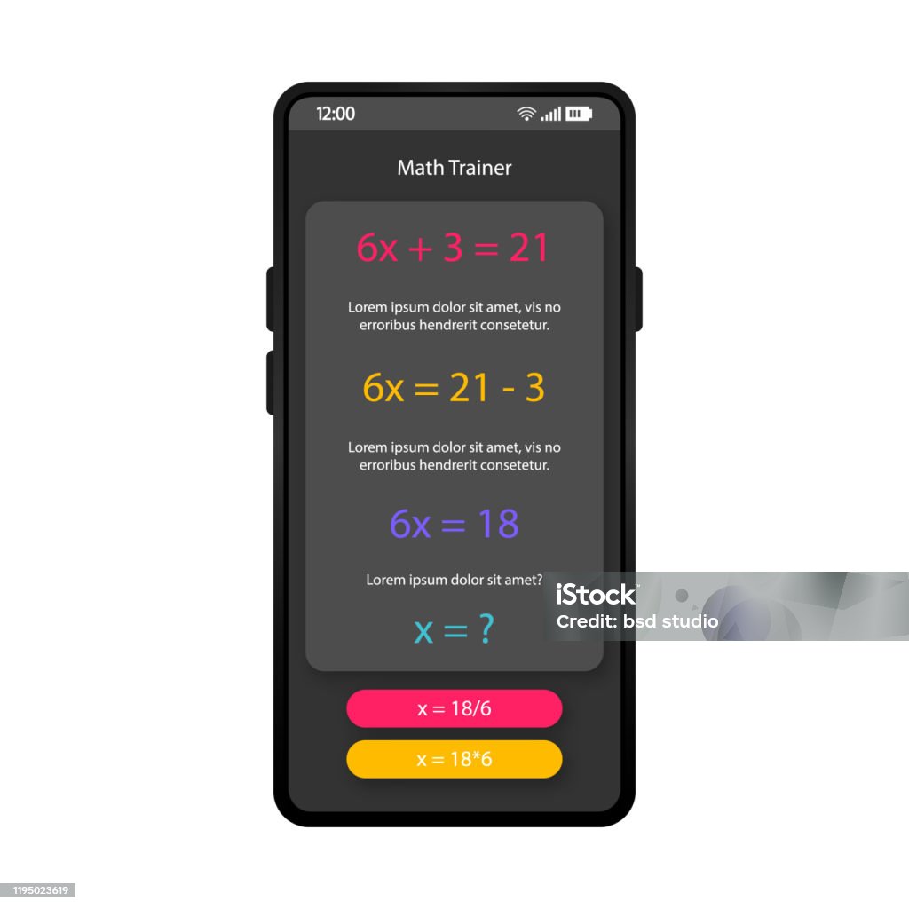 Math Trainer App Smartphone Interface Vector Template Stock ...