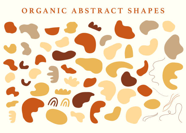 Abstraction organic shapes set Abstraction organic shapes set. Mid century trendy earthy colors. Contemporary art. Digital Painting. Hand drawn minimal collage design elements. Vector Illustration fractal stock illustrations
