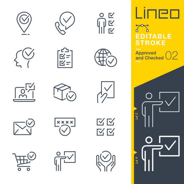 ilustrações, clipart, desenhos animados e ícones de curso editável lineo - ícones de esboço aprovados e verificados - check mark symbol computer icon interface icons