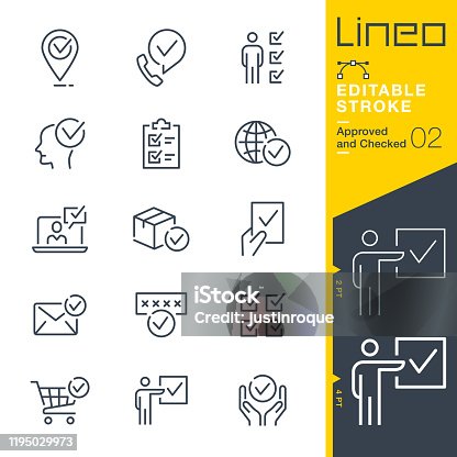 istock Lineo Editable Stroke - Approved and Checked outline icons 1195029973