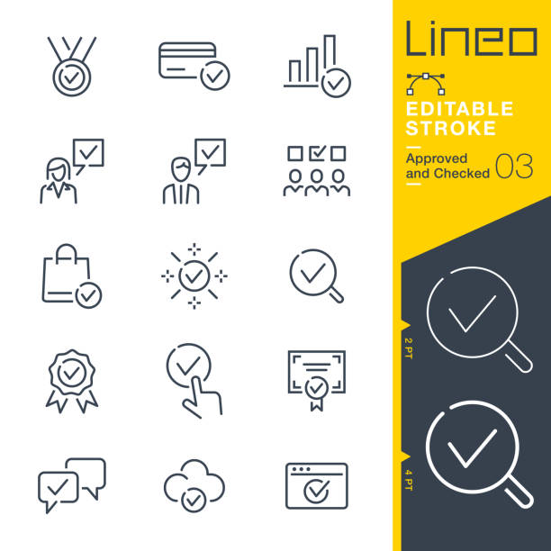 Lineo Editable Stroke - Approved and Checked outline icons Vector icons - Adjust stroke weight - Expand to any size - Change to any colour graduation symbols stock illustrations