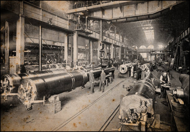 ilustrações, clipart, desenhos animados e ícones de fotografias de londres antigas: fábrica real do injetor, arsenal de woolwich - 1897