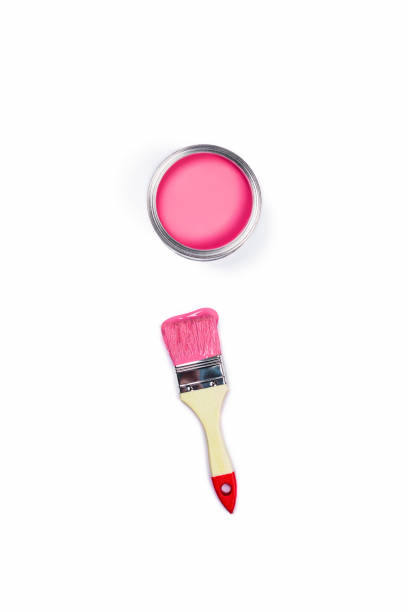 istock White background with one colored paint jar and brush. 1195032446