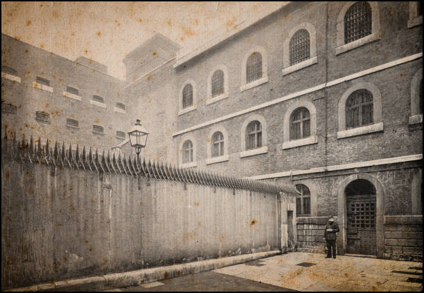 Antique London's photographs: Newgate, Central Courtyard Antique London's photographs: Newgate, Central Courtyard 1890 stock illustrations