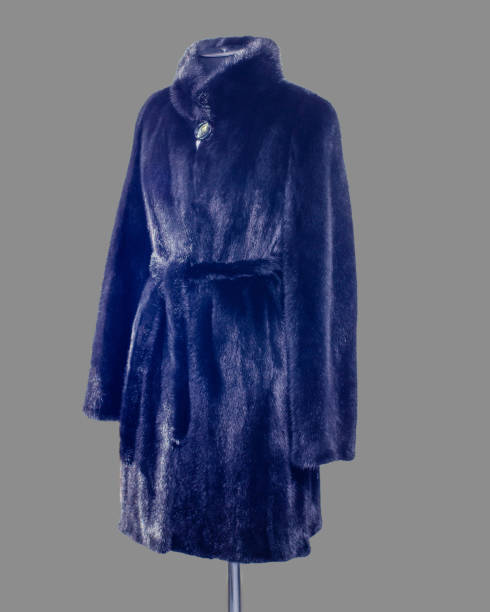 istock Shortened mink coat with belt and stand-up collar, for the catalog 1195037353