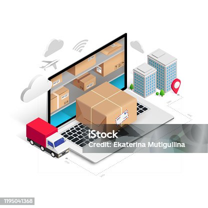 istock Delivery isometric concept storage in laptop 1195041368