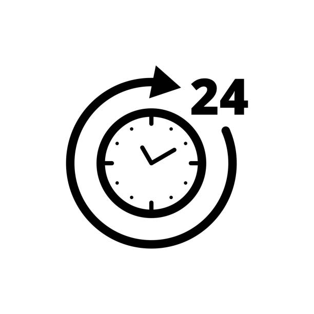 24h arbeitszeit schwarzes symbol - clock number 7 clock face watch stock-grafiken, -clipart, -cartoons und -symbole