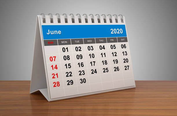 2020 june calendar on desk stock photo
