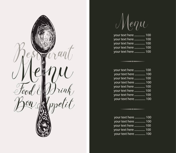 векторное меню для ресторана со прайс-листом и ложкой - bon appetite stock illustrations