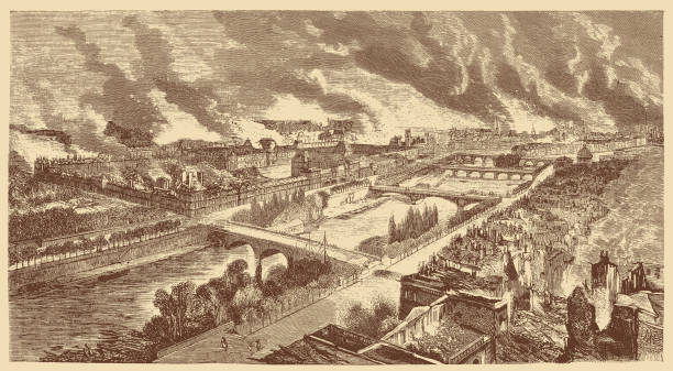 ilustrações, clipart, desenhos animados e ícones de revolta da comuna de paris 1871, incêndio das tulherias 23. - 25.5.1871 - siege of paris