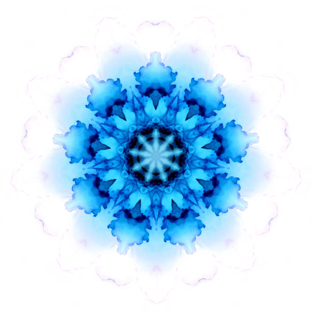 istock Bright watercolor snowflake pattern isolated on white background. Kaleidoscope effect. 1195053899