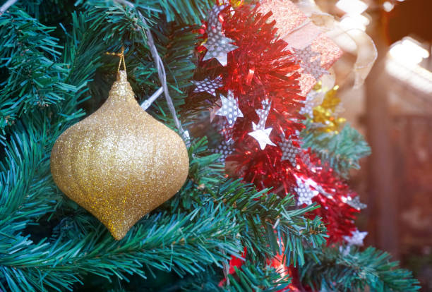 istock Close up Christmas tree and decorations 1195056289