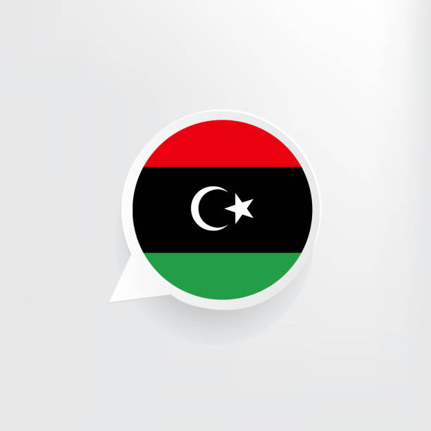 libyen-flagge-sprechblase - libya flag libyan flag three dimensional shape stock-grafiken, -clipart, -cartoons und -symbole