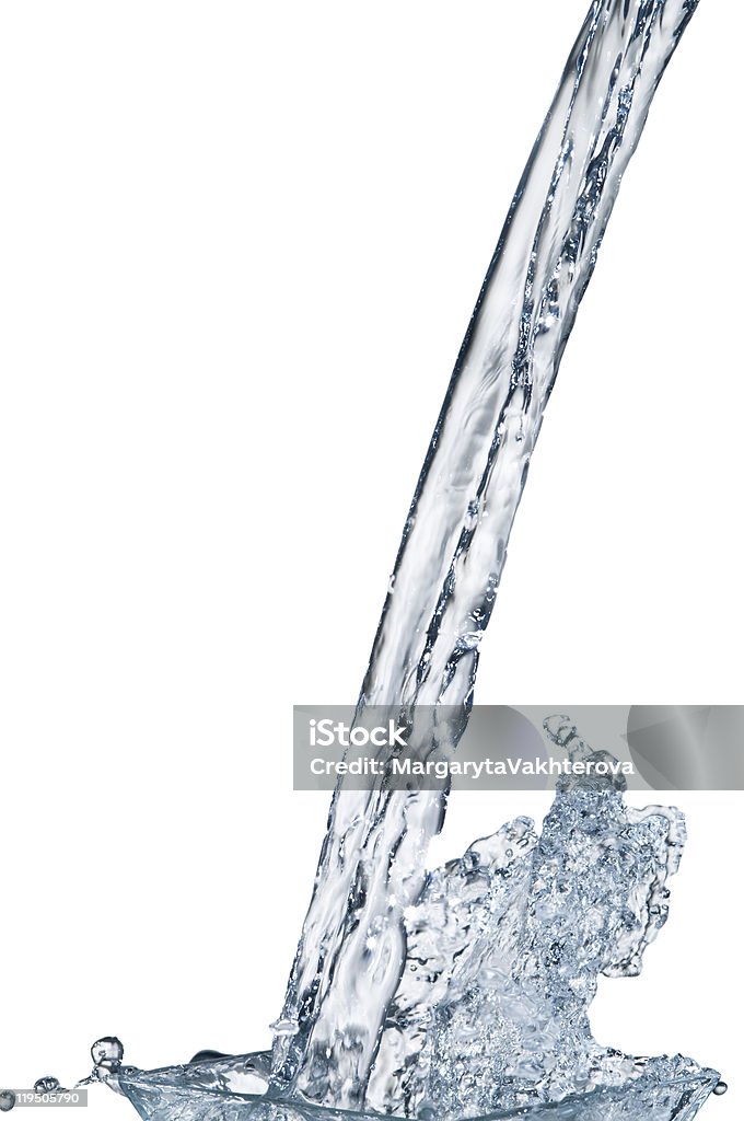 Water stream and splash on white background  Pouring Stock Photo