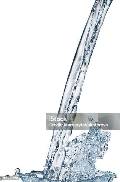 Water Stream And Splash On White Background Stock Photo - Download Image Now - Pouring, White Background, Liquid