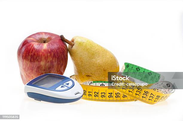 Apple Pear Tape And Glucometer Stock Photo - Download Image Now - Apple - Fruit, Calculator, Color Image