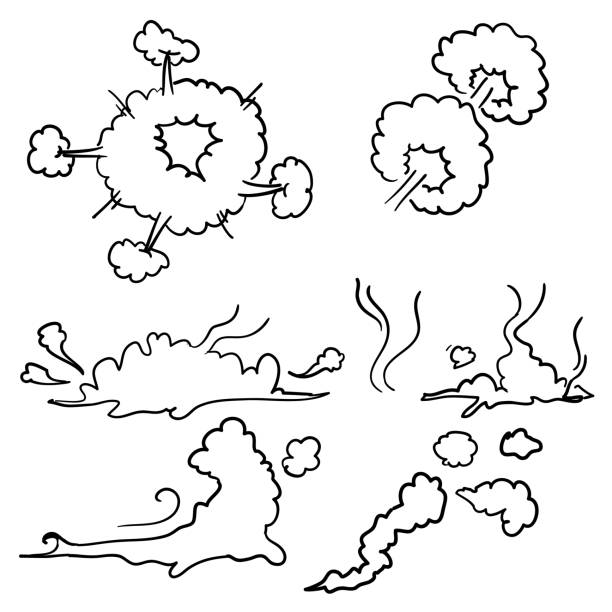 ilustrações de stock, clip art, desenhos animados e ícones de cartoon smoke cloud with manga style vector - clear sky flash