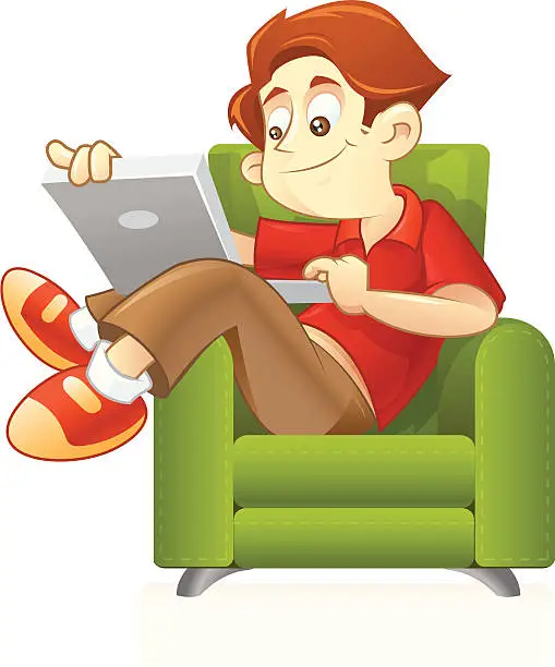 Vector illustration of Surfing The Internet on sofa