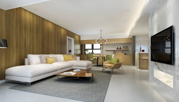 istock 3d rendering modern dining room and kitchen with living room with luxury decor 1195079641